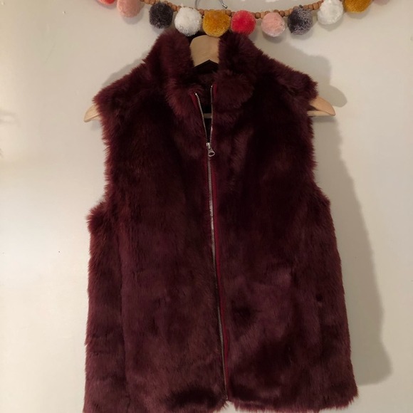 J. Crew Maroon Fur Vest size XXS - Picture 4 of 7